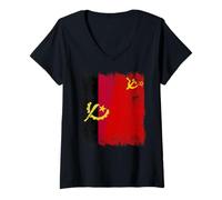 Womens Angola Soviet Union Flag Angolan CCCP Heritage V-Neck T-Shirt