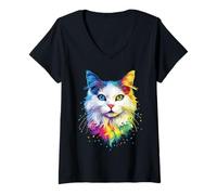 Women's Angora Cat White Turkish Angora Cat Cute Angora Cats V-Neck T-Shirt
