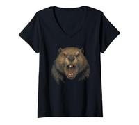 Womens Angry Beaver - Vintage Funny Rodent Lover V-Neck T-Shirt