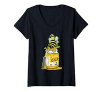 Womens Angry Bee Over Honey Jar V-Neck T-Shirt