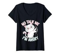 Womens Angry Cat Mood Humor Sarcastic Pet Lover V-Neck T-Shirt