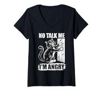 Womens Angry Cat Mood Humor Sarcastic Pet Lover V-Neck T-Shirt