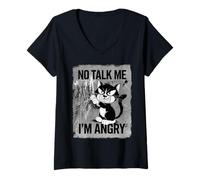 Womens Angry Cat Mood Humor Sarcastic Pet Lover V-Neck T-Shirt