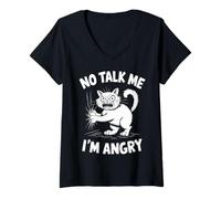 Womens Angry Cat Mood Humor Sarcastic Pet Lover V-Neck T-Shirt