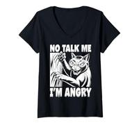 Womens Angry Cat Mood Humor Sarcastic Pet Lover V-Neck T-Shirt