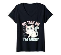 Womens Angry Cat Mood Humor Sarcastic Pet Lover V-Neck T-Shirt
