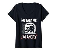 Womens Angry Cat Mood Humor Sarcastic Pet Lover V-Neck T-Shirt