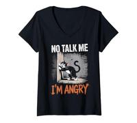 Womens Angry Cat Mood Humor Sarcastic Pet Lover V-Neck T-Shirt