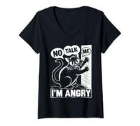 Womens Angry Cat Mood Humor Sarcastic Pet Lover V-Neck T-Shirt