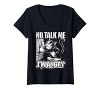 Womens Angry Cat Mood Humor Sarcastic Pet Lover V-Neck T-Shirt