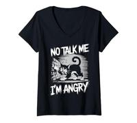 Womens Angry Cat Mood Humor Sarcastic Pet Lover V-Neck T-Shirt