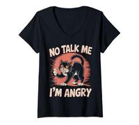 Womens Angry Cat Mood Humor Sarcastic Pet Lover V-Neck T-Shirt