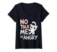 Womens Angry Cat Mood Humor Sarcastic Pet Lover V-Neck T-Shirt