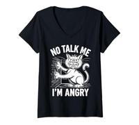 Womens Angry Cat Mood Humor Sarcastic Pet Lover V-Neck T-Shirt