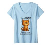 Women's Angry Cat Not Talking to Myself Feline Design V-Neck T-Shirt