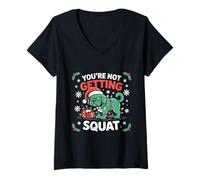 Womens Angry Christmas Dog You're Not Getting Squat Holiday Funny V-Neck T-Shirt