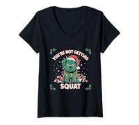 Womens Angry Christmas Dog You're Not Getting Squat Holiday Funny V-Neck T-Shirt