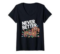 Womens Angry Dachshund Christmas Lights Never Better V-Neck T-Shirt