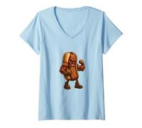 Womens Angry Hot Dog Funny Food Cartoon Graphic Buff Sausage Humor V-Neck T-Shirt