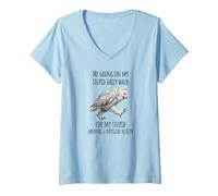 Women's Angry Owl: Me Going on My Stupid Walk for My Stupid Health V-Neck T-Shirt