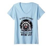 Womens Angry Raccoon Snarling Illustration Wild Animal Humor V-Neck T-Shirt