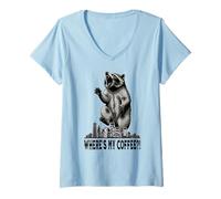 Womens Angry Raccoon yelling "Where's My Coffee?!" V-Neck T-Shirt