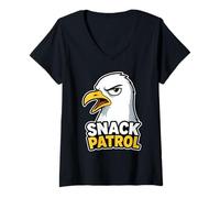 Women's Angry Seagull Snack Patrol Graphic V-Neck T-Shirt