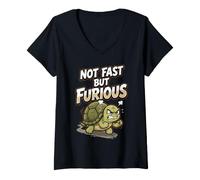 Women's Angry Turtle Not Fast But Furious Funny V-Neck T-Shirt