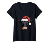 Womens Angus Cow Christmas Beef Cattle Ugly Xmas Sweater Festive V-Neck T-Shirt