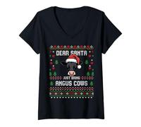 Womens Angus Cows Christmas Beef Cattle Ugly Xmas Sweater Rancher V-Neck T-Shirt