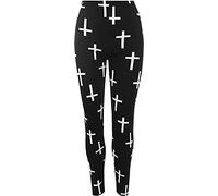 Womens Animal Aztec Letters Skull Multi Printed Pattern Long Full Stretch Elasticated Waistband Fit Ladies Leggings Pants Plus Size (24-26, Black Cross)