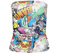 Womens Animal Aztec Print Strapless Ruched Boob Tube Ladies Bandeau Top - Comic - 12-14