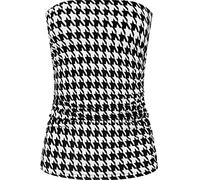 Womens Animal Aztec Print Strapless Ruched Boob Tube Ladies Bandeau Top - Houndstooth - 8-10