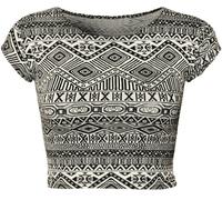 Womens Animal Aztec Skull Camo Print Cap Sleeve Ladies Short Crop Top - Aztec - 12-14