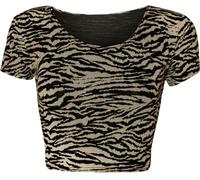 Womens Animal Aztec Skull Camo Print Cap Sleeve Ladies Short Crop Top - Zebra - 12-14