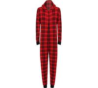 Womens Animal Aztec Zebra Print Onesie Ladies Playsuit Long Hooded Jumpsuit - Red Check - 8/10