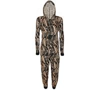 Womens Animal Aztec Zebra Print Onesie Ladies Playsuit Long Hooded Jumpsuit - Snake Print - 12/14