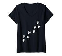 Womens Animal Bear Tracks Paw Prints Diagonal Trail Path V-Neck T-Shirt