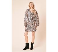 Womens Animal Blouson Sleeve Mini Shirt Dress Animal 8
