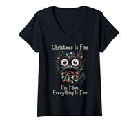 Womens Animal Christmas Grumpy Black Cat Cats Xmas Chaos V-Neck T-Shirt