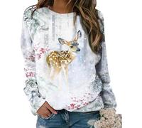 Women's Animal Deer 3D Printed Sweatshirts Long Sleeve T-Shirt Harajuku Animal Graphic Pullover Sweater Oversized Casual Tshirts Tops