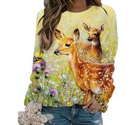Women's Animal Deer 3D Printed Sweatshirts Long Sleeve T-Shirt Harajuku Animal Graphic Pullover Sweater Oversized Casual Tshirts Tops
