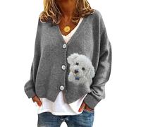 Women's Animal Dog 3D Print Long Sleeve Cardigans Button Down Ribbed Knitted Cardigan Casual Loose V-Neck Knitwear Coats Ladies Cardigans