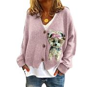 Women's Animal Dog 3D Print Long Sleeve Cardigans Button Down Ribbed Knitted Cardigan Casual Loose V-Neck Knitwear Coats Ladies Cardigans