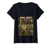 Women's Animal Groups Unveiled Funny Types of Animal Identification V-Neck T-Shirt