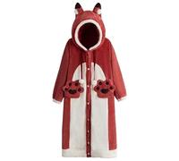 Women's Animal Hooded Costume Cute Animal Robe Long Cotton Bathrobe Winter Soft Plush Loungewear Fluffy Dressing Gown with Hood Lightweight Cuddly House Coat Carnival Costume, Fox Red, S