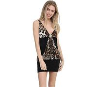 Womens Animal Leopard Contrast Print Drape Dress Ladies Sleeveless Broach Top UK 8-22
