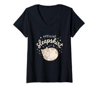 Women's Animal Lovers Official Sleepshirt Cute Sleeping Cat Pajama V-Neck T-Shirt
