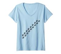 Womens Animal Paw Pattern Dog Cat Trail Tracks V-Neck T-Shirt