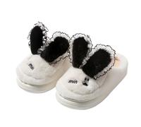 Women's Animal Plush Slippers Winter Closed with Rabbit Ears, White, 8 UK